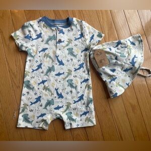 Chickpea Blue Shark Romper + Hat Set | NWT | 12M